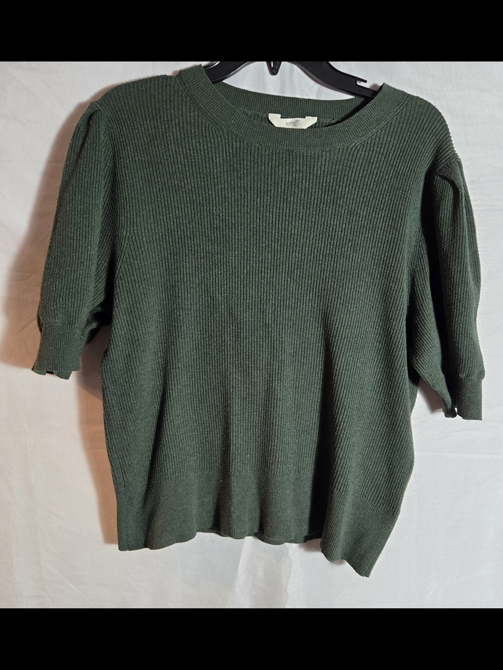 Terra & Sky Deep Green Ribbed Short-Sleeve Crew Neck Sweater